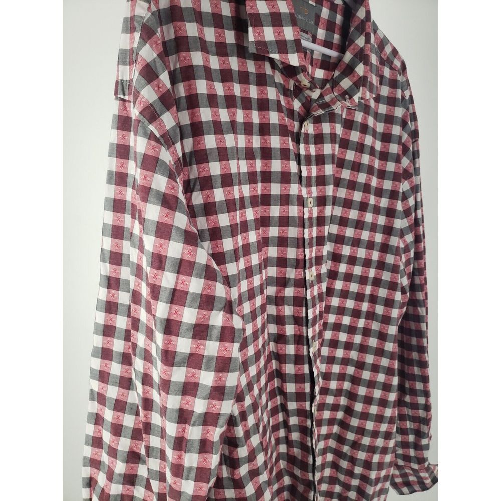 Thomas Dean Men's Farmhouse Checkered Plaid Button Down Dress Shirt Size XXL 2XB
